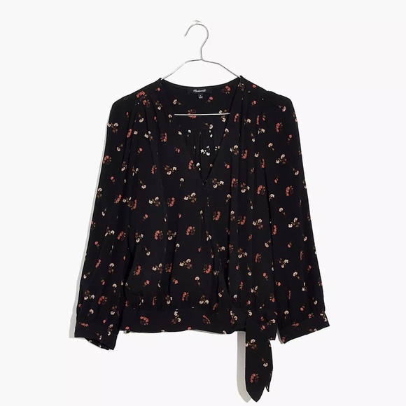 Madewell Women’s Flowy Long Sleeve Black Floral Blouse Top Size XS - Picture 11 of 12